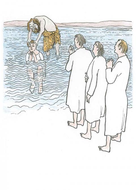 Johannes taufte die Menschen in dem Wasser.