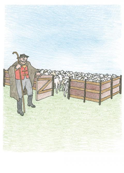 Jesus erzählt ein Beispiel von einem Schaf-Stall